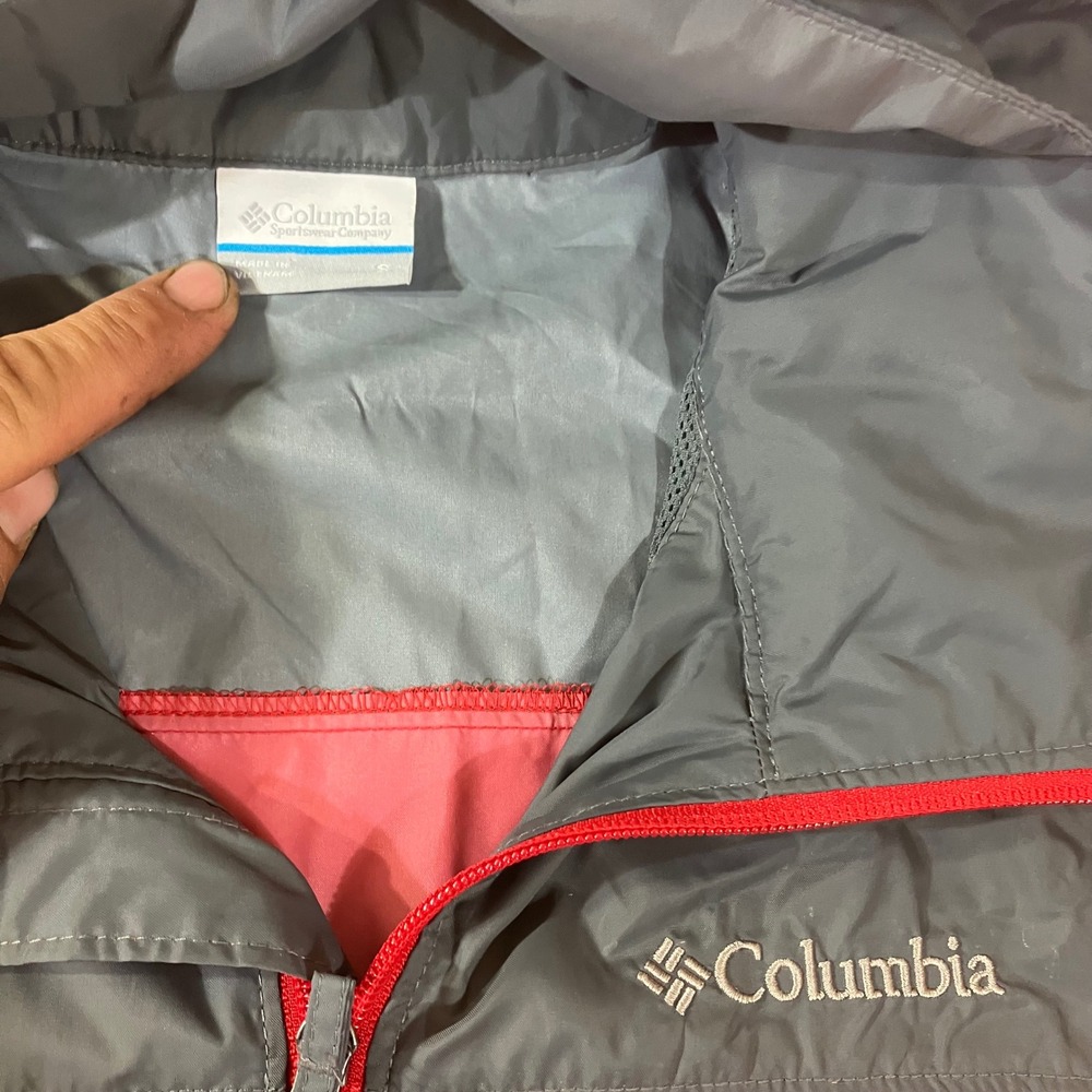 Columbia Mens S Red Gray Glennaker Lake Rain Jacket Windbreaker Storable Hood - Picture 4 of 9